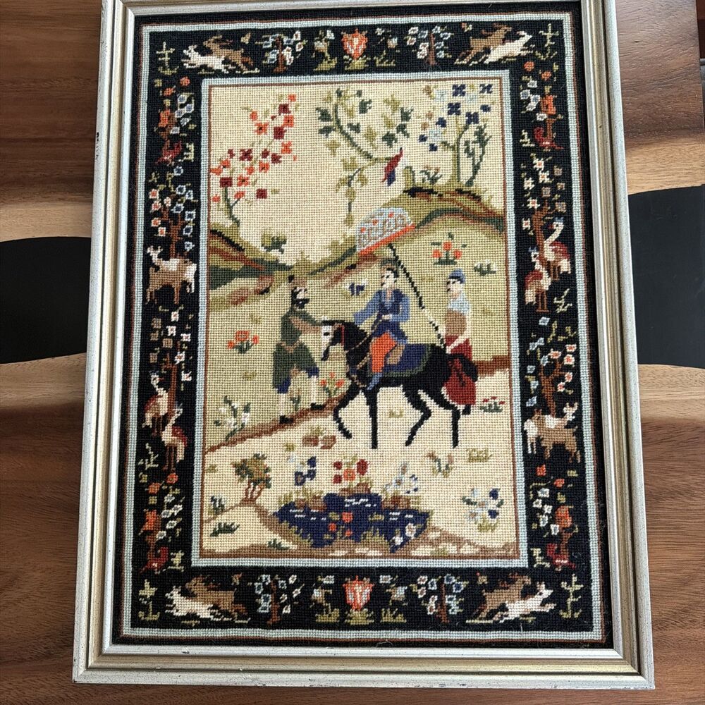 1978 Vintage Dimensions Needlepoint Persian Tapestry Framed 2089 17”X23”X1” Nice